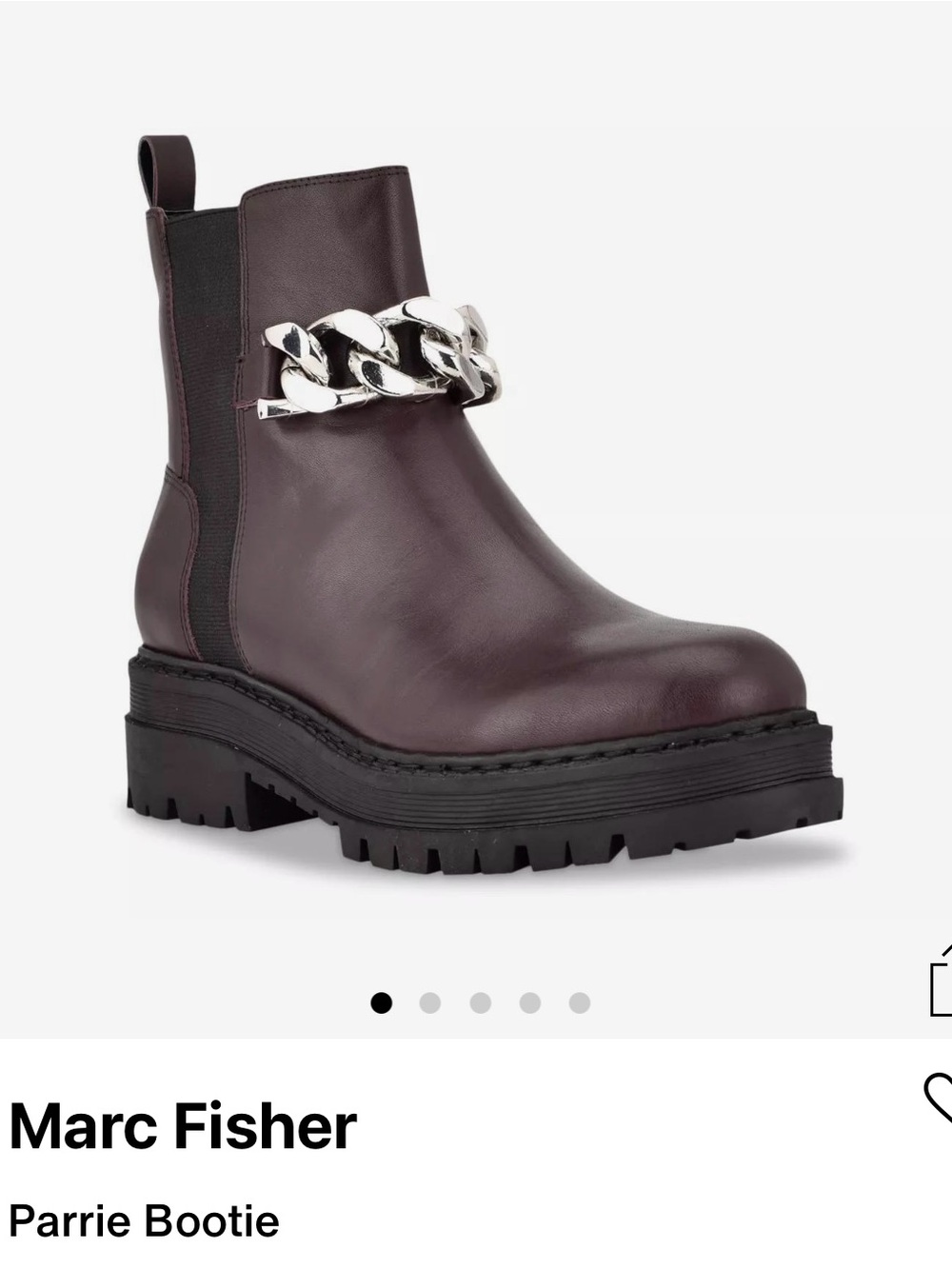 Marc Fisher Parrie Bootie in Plum with Silver Chain